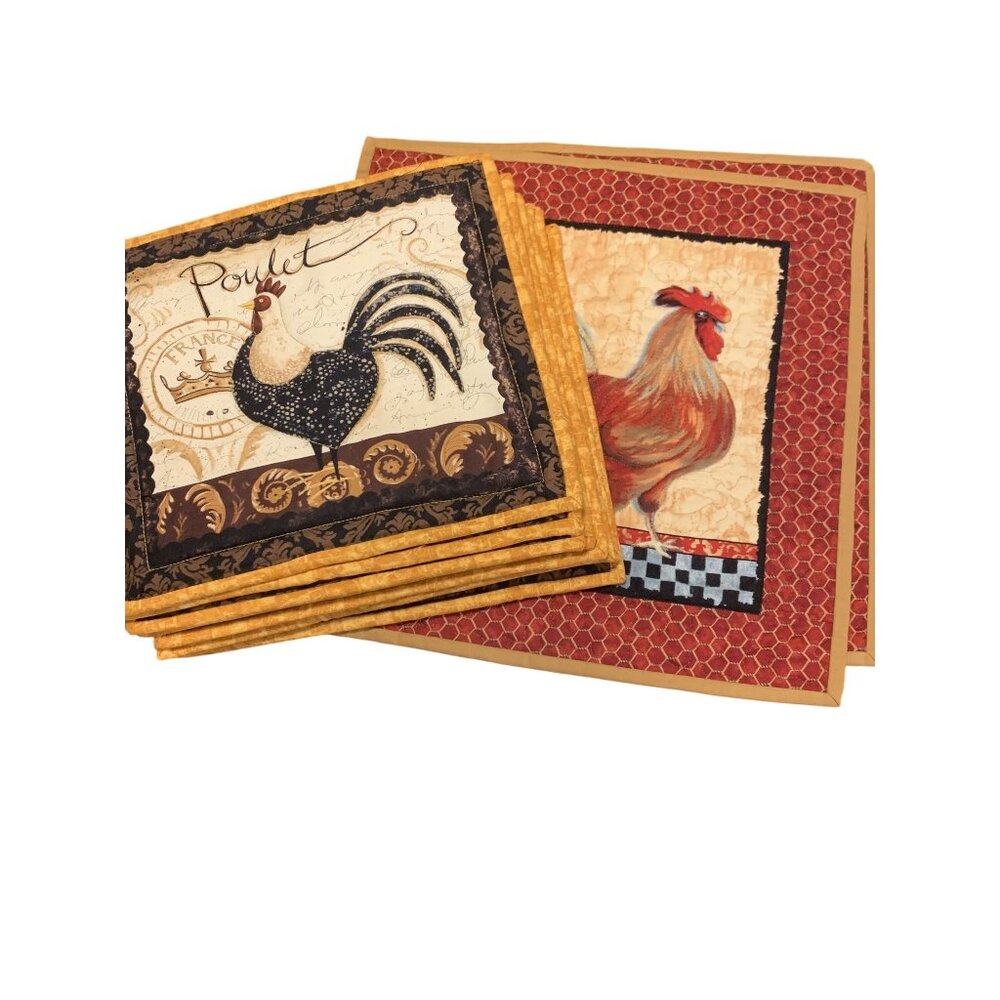 Quilted Rooster Panels‎ Set Of 10 2 14"X14" & 8 11"X10"